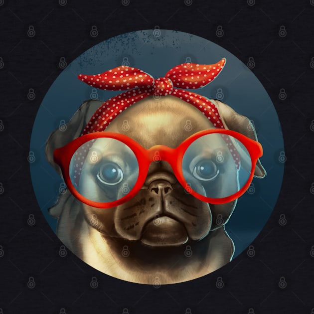 Pug Mama Retro Headband Animal Dog Caricature by Jay Diloy